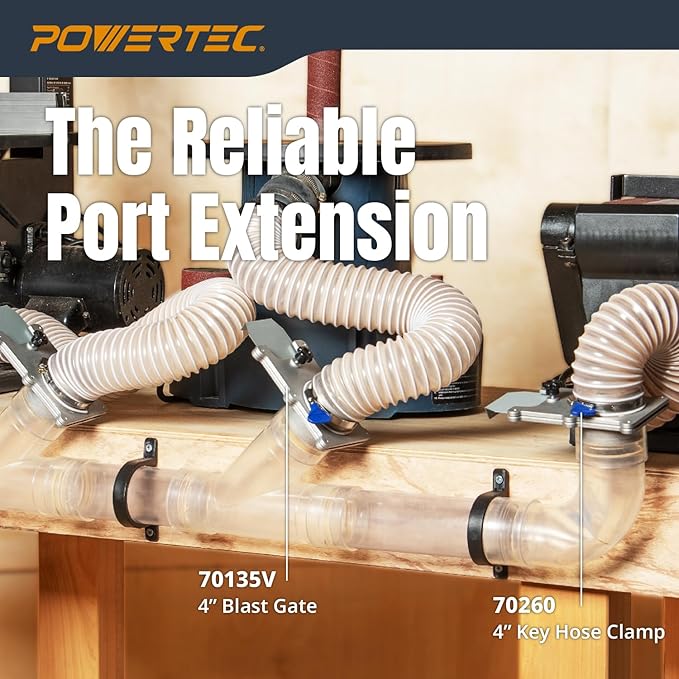 POWERTEC Clear PVC Pipe 4" x 36" Long, 2PK Plastic Tubing and 5PK Pipe Straps w/Anchors & Screws Compatible w/Dust Collection Fittings - Hose for Woodworking Tools (70471)