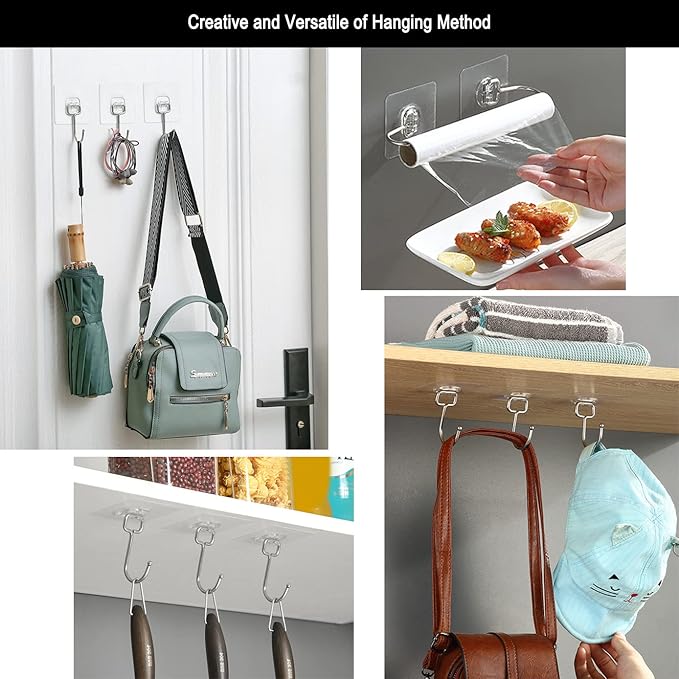 15 pack Large Adhesive Wall Hooks, Damage-Free Waterproof Rustproof 33Ib Max Heavy Duty Hanging Clear Seamless Sticky Utility Hooks, Towel Coat Hangers for Home, Kitchen, Bathroom (Round Head)