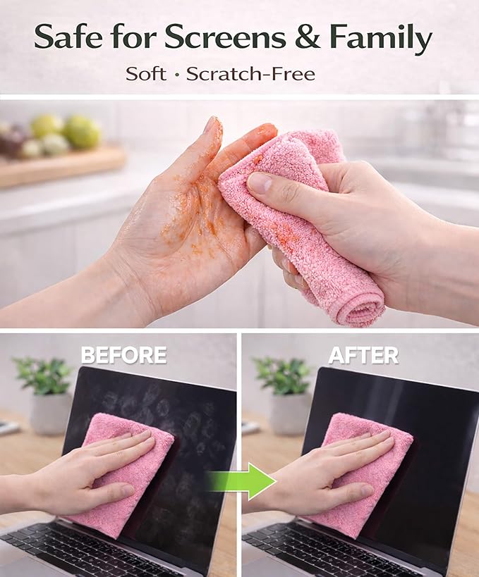 Microfiber Cleaning Cloth Roll - 100 Pack Tear Away Microfiber Paper Towels, Reusable, Washable, Scratch-Free, Kitchen Towels for Car, Home, Kitchen, Glass, Dishes(Pink)