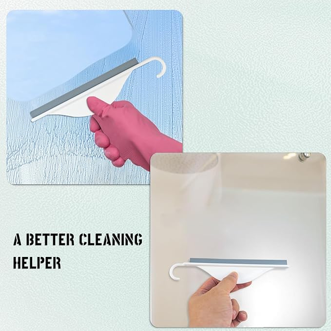 4 Pcs Mini Squeegee with Hanging Hook Shower Mirror Squeegee for Bathroom, Small Squeegee Water Scraper for Cleaning Sink, Counter, Tiles (White)