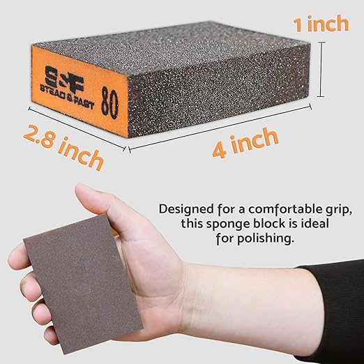 Sanding Sponge 6 Pack by S&F STEAD & FAST, Sanding Blocks for Wood Drywall Metal 60 80 120 180 220 320 Coarse Medium Fine Grit, Sand Paper Brick Set with Tack Cloth