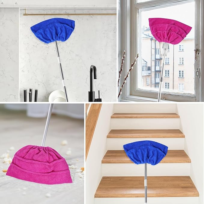 2 Pack Broom Pads to Baseboard Cleaning Tool, Reusable Microfiber Sweep Broom Cloth Covers Base Board Cleaner Tool for Baseboards Molding Walls & Ceiling Cleaning
