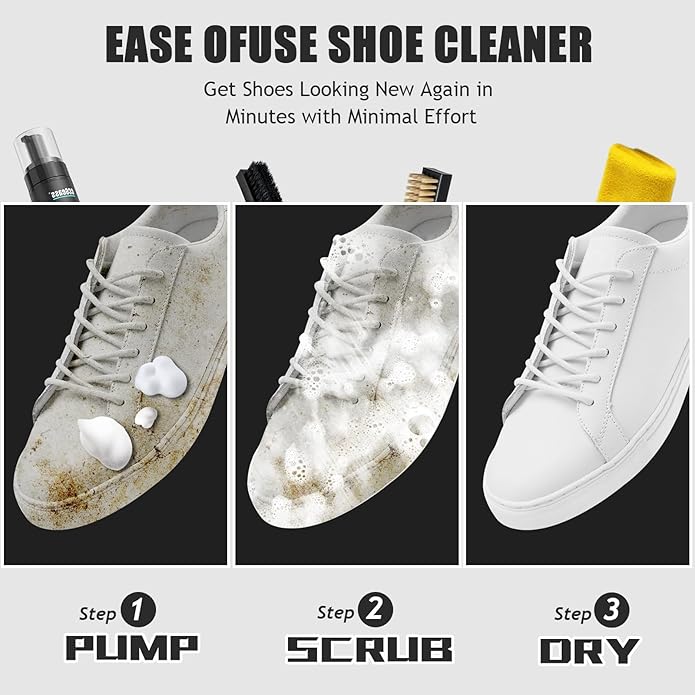 Shoe Cleaner Kit Sneaker Cleaner, Deep Clean yet Gentle Pro Concentrated Foam Formula with 2 Brush & Microfiber Towel, Safe Shoe Care Set for white shoe, Suede, Leather, Canvas, Mesh & More