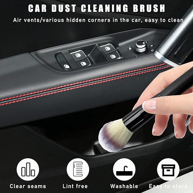 Car Interior Dust Brush, Soft Scratch Free Auto Detailing Brushes, Universal Vehicle Interior Cleaning Tool for Automotive Dashboard, Air Vents, Leather(Long Beige)
