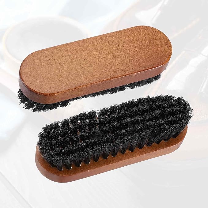 HARFINGTON Shoe Cleaning Brush 5"x2" Beech Wood Horsehair Boot Polish Brushes for Leather Shoes Boots Cloth Cleaner, Black Wood