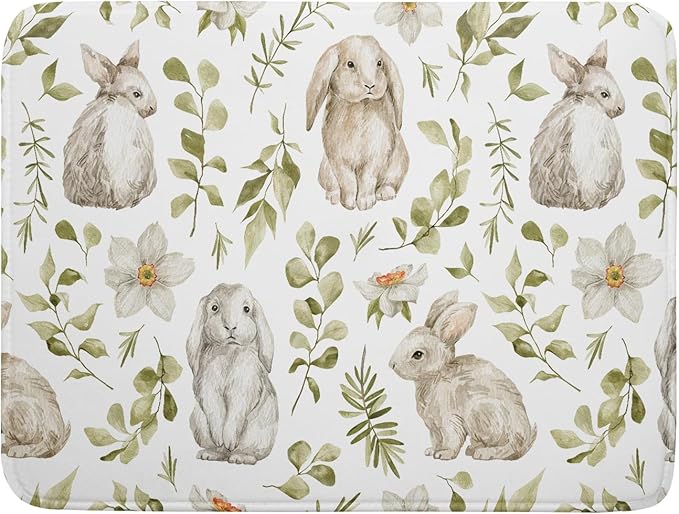 aportt Easter Bunny Rabbit Rooster Floral Pattern Microfiber Dish Drying Mat, 18 x 24 Inch, Non-Slip, Absorbent, Machine Washable