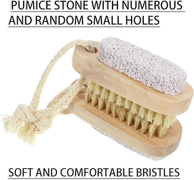 2 Pcs 2-in-1 Pumice Stone and Brush, Wooden Cleaning Fingernail Scrub Brush Finger Toes Nails Cleaner Brushes Exfoliator Pedicures Calluses Remover Scrubbing Fingernails Manicure Pedicure