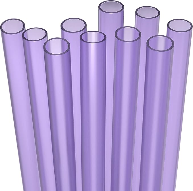 10 EXTRA WIDE Long Reusable Purple Hard Plastic Drinking Straws + Cleaning Brush - Fat Thick Large Jumbo Straws for Smoothies and Milkshakes - Purple - Dishwasher Safe BPA Free