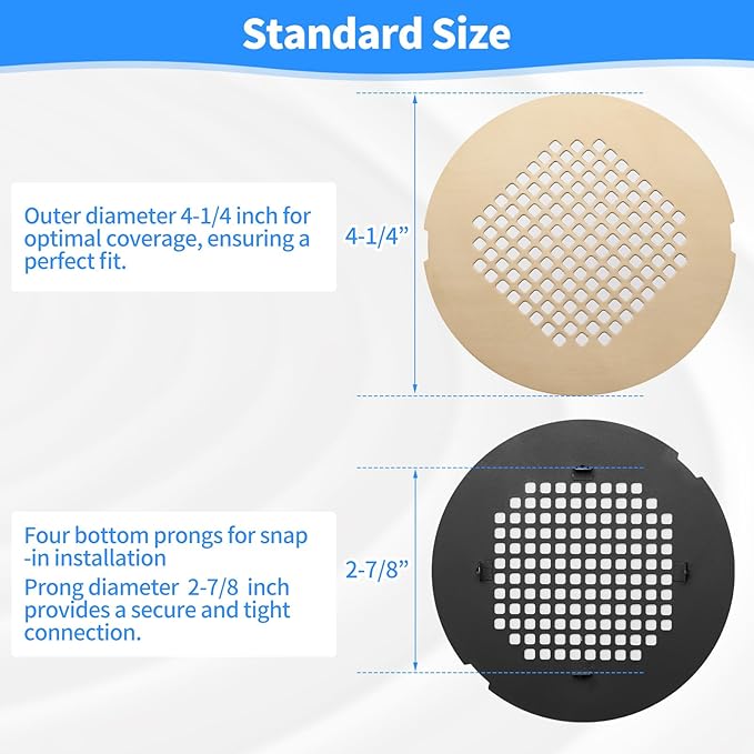 Shower Drain Cover, Shower Drain Hair Catcher Snap-in Replacement Strainer, Gold Round Grate, Drain Protector Designed for 4.25" D Standard Round Shower Drains