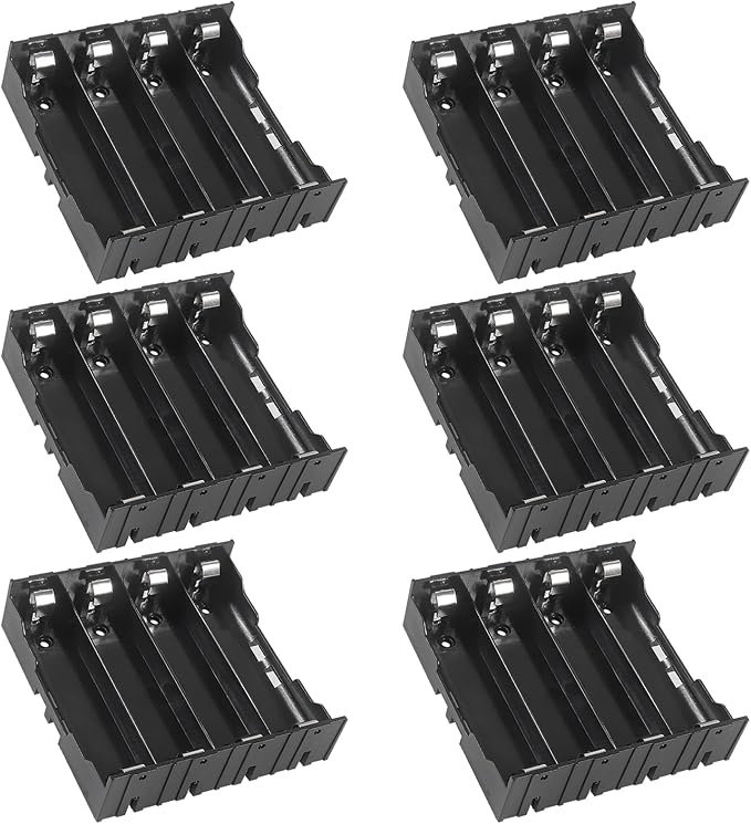 18650 Battery Case Holder 4 Slots X 3.7V 18650 Battery Storage Box, in Parallel Black Plastic Batteries Clip Box with Pin for DIY Parallel or Series Circuit PCB Projects (6pcs ABS 4 Slots)