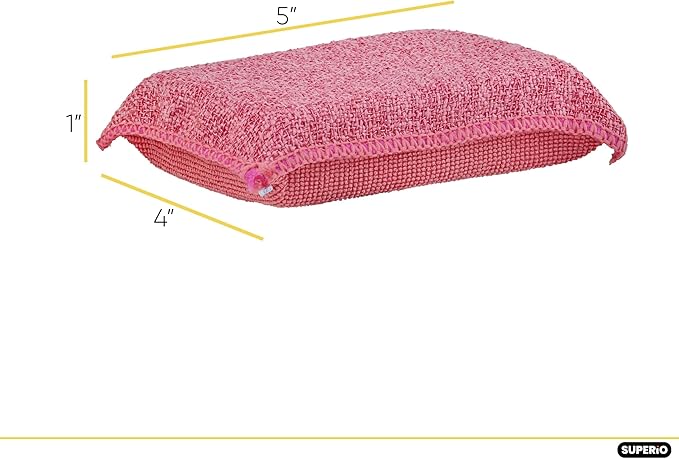 Miracle Microfiber Scrubbing Sponge, Red Extra Scrubbing Power Kitchen Sponge, Sink, Pot, Pan and Dish Washing, Super Absorbent and Rapid Drying, 3-Pack, by Superio