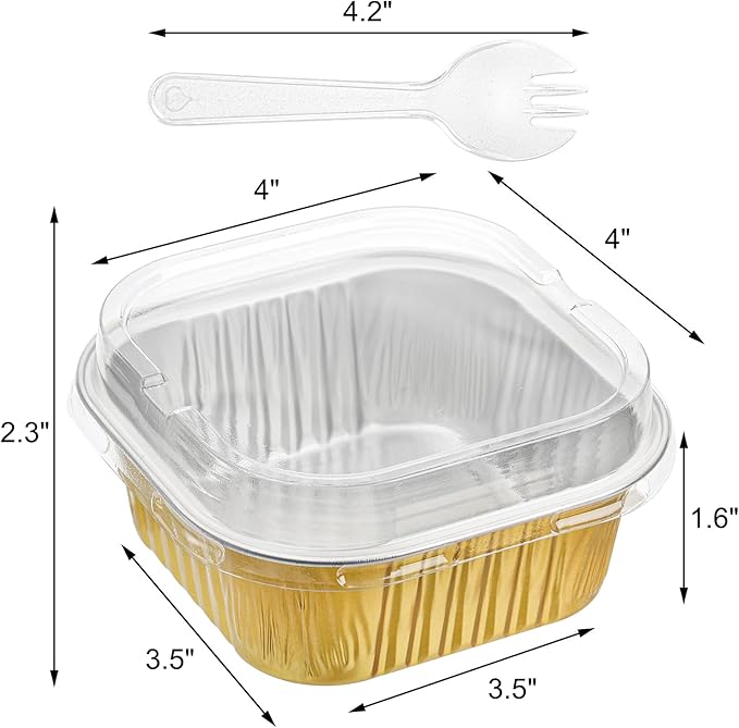 ZEAYEA 60 Pack 10 oz Aluminum Foil Baking Cups with Lids and Spoons, Disposable Foil Ramekins Cupcake Containers, Cupcake Muffin Liners Cups for Wedding Christmas Birthday Party