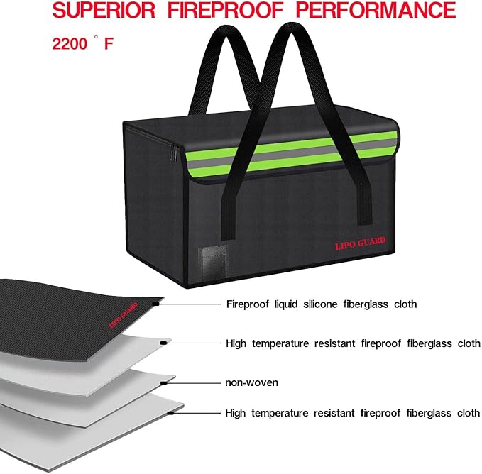 Lipo Battery Safe Bag Large Capatity Fireproof Bag for Ebike Lipo Battery Other Batteries Storage Charging Transport Home Office Travel Safe Storage Pouch