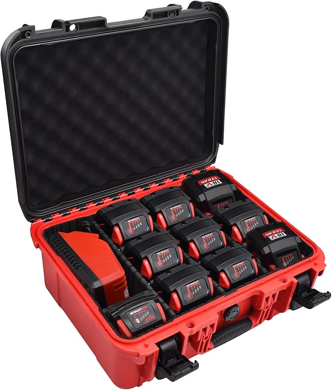 Case for Milwaukee Battery - Extra Large Hard Storage Box with Adjustable Dividers for Milwaukee M18 M12 Battery & Charger, Durable ProtectiveTool Battery Organizer (CASE ONLY)