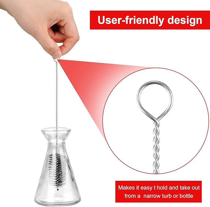 Reusable Straw Cleaning Brushes Bottle Test Tube Long Straw Cleaning Brush Nylon Washing Tool Reusable Bottle Brush in Different Size (Red-Black,16 Pieces)