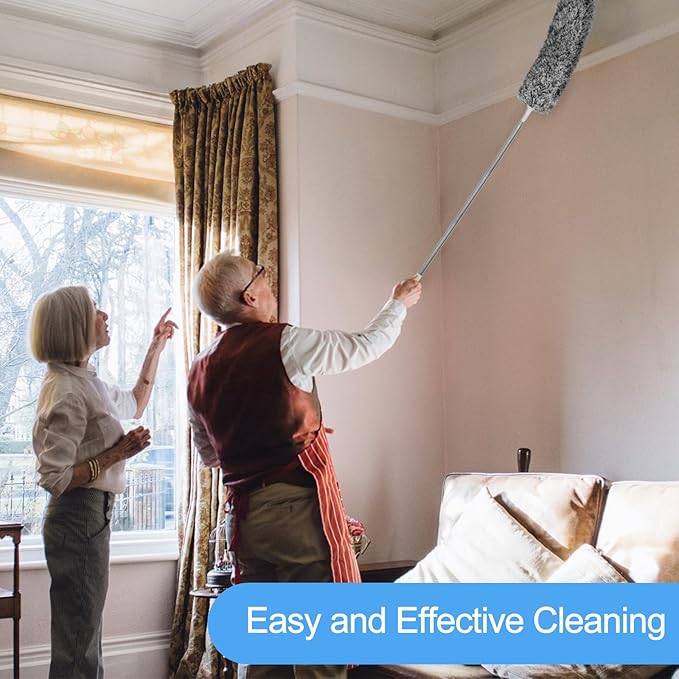 Duster for Cleaning 5-in-1 Kit, 100 Inches Duster with Extension Pole, Extendable Duster, Microfiber Feather Duster, Cobweb Dusters for High Ceilings, Furniture, Blinds, Wall- Grey