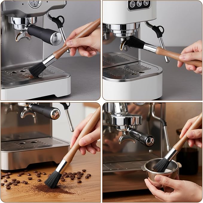 Espresso Maker Coffee Brush Coffee Cleaning Brush Machine Cleaner Tool With Wooden Handle Walnut Boar Bristles Beech Wood For Home Kitchen Barista With Hanging Loop