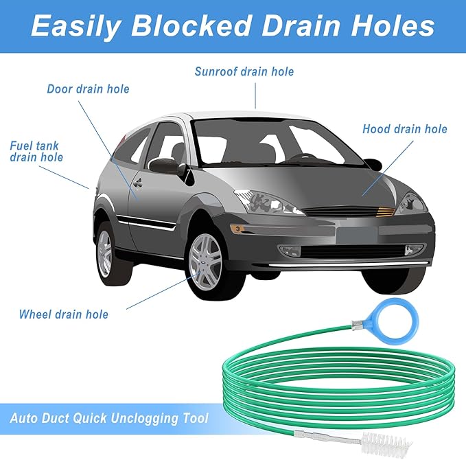 Auto Sunroof Drain Cleaning Tool 118 Inch with Stainless Steel Hinges & Eco POM, Flexible Scratch-Free Cleaner for Car Sunroof & Windshield Drain, Also for Fridge & Fish Tank & AC Drains Pipe