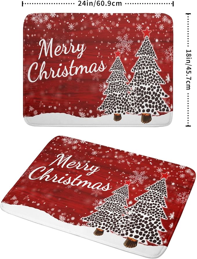 Merry Christmas Tree Red Dish Drying Mat for Kitchen Counter,Winter Snowflake Pine Drying Mat 18 x 24 Inch with Absorbent Reversible Microfiber Dish Drying Pad for Coffee Bar