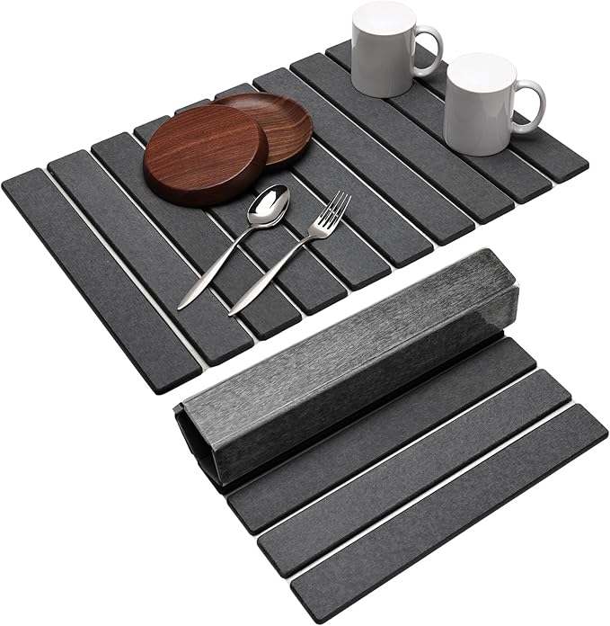 Stone Drying Mat for Kitchen Counter, Large Foldable Drying Stone with Non-slip Mat, Quick Dry Absorbent Diatomaceous Earth Mat for Dishes, Cups, Bottles, Any Countertop, 24"×16", Dark Gray