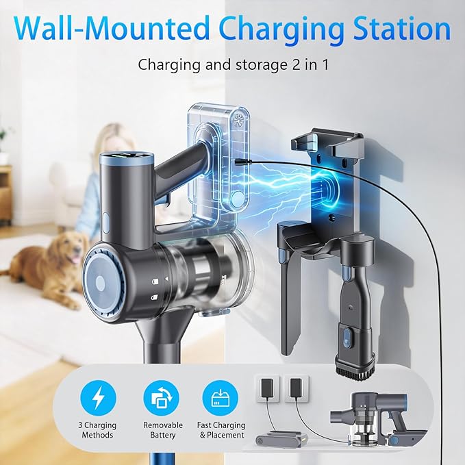BlueEpic Cordless Vacuum Cleaner, 45KPA 45Mins Rechargeable Vacuum Cordless, Stick Vacuum with 2 Adjustable Modes, Handheld Vacuum for Home/Pet Hair/Carpet/Floor