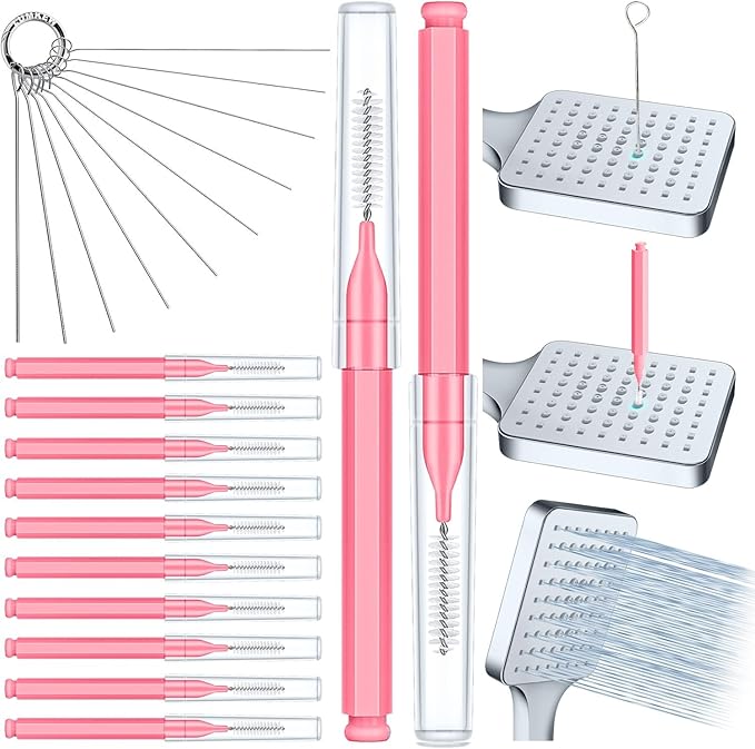 Shower Head Cleaner Picks, Pink Shower Head Cleaning Brushes for Showerhead Small Hole Nozzle Unlcogger, 20 pcs