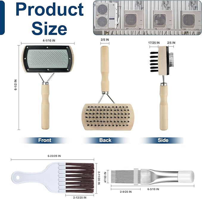 Sikawai Air Conditioner Fin Cleaner Brush Set 3PCS AC Fin Comb Straightener Include Double Sided AC Coil Cleaning Brush,Metal Radiator Fin Comb and Air Conditioner Fin Comb Radiator Comb