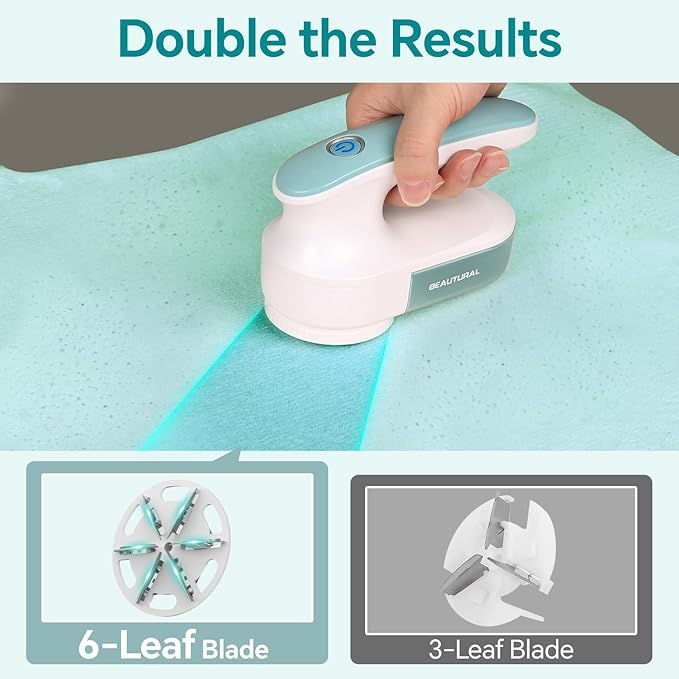 BEAUTURAL Fabric Shaver and Lint Remover, Rechargeable Sweater Defuzzer with 2 Speeds, 1 Replaceable 6-Leaf Blade, Remove Fuzz, Lint Balls, Pills, Bobbles for Clothes and Furniture