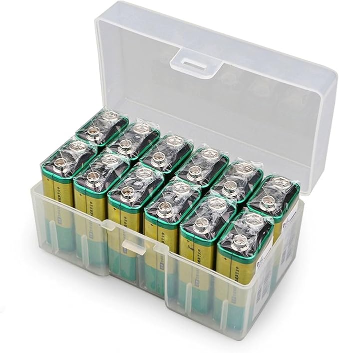RUIAN 12 x 9V Batteries Organizer Protective Container, Hard Plastic Large Battery Storage Box Holder, Clear, White