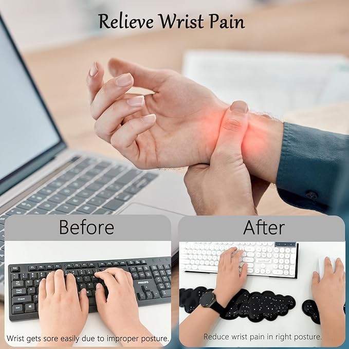 Computer Keyboard Stand with Gel Cloud Wrist Rest Keyboard Riser for Desk Cute Silicone Mouse Wrist Pad Set Easy Typing Ergonomic Tilted Acrylic Transparent Keyboard Holder for Desktop Office Black