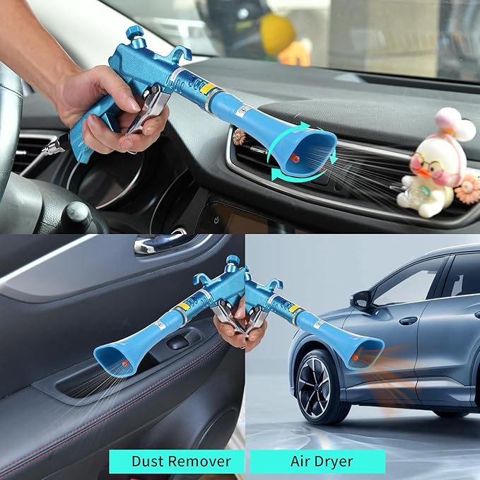 Tornado Dry Car Cleaning Gun Detailing Interior Dryer Air Blow Gun for Car Detailing Air Gun Car Dust Cleaner Air Compressor Blower Gun with Nozzle and Auto Detailing Dusting Brush