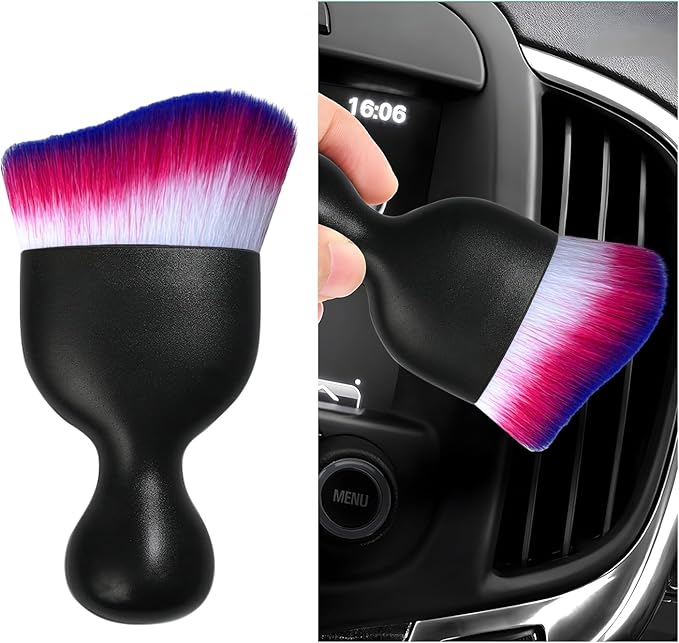 Car Interior Dust Brush, Soft Scratch Free Auto Detailing Brushes, Universal Vehicle Interior Cleaning Tool for Automotive Dashboard, Air Vents, Leather(White & Red & Blue)