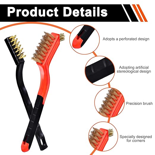 Wire Brush Set, 6 Pcs Professional Wire Brushes for Cleaning Rust, Stainless Steel/Brass/Nylon Brushes, Small Wire Brush with Arc-shaped Handle, Used for Rust Removal, Dirt Removal & Cleaning Crevices
