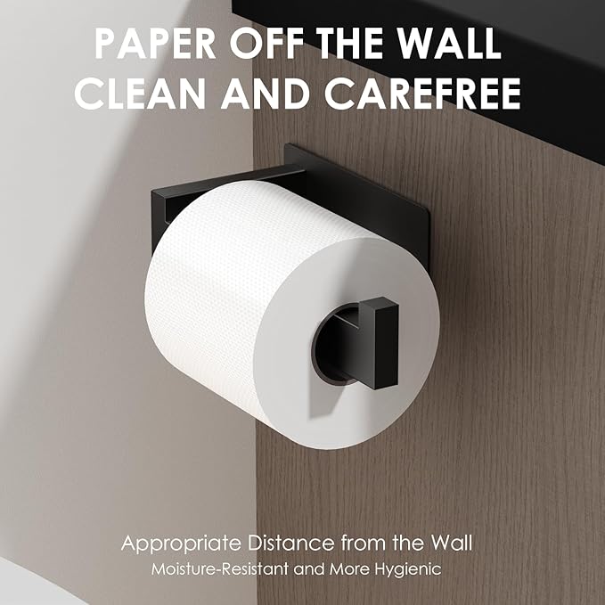 Auxmir Self Adhesive Black Toilet Paper Holder 2 Pack, Toilet Roll Holder Wall Mount, Premium Thicken SUS304 Stainless Steel, Rustproof No Drilling Toilet Tissue Holder for Bathroom Kitchen Washroom