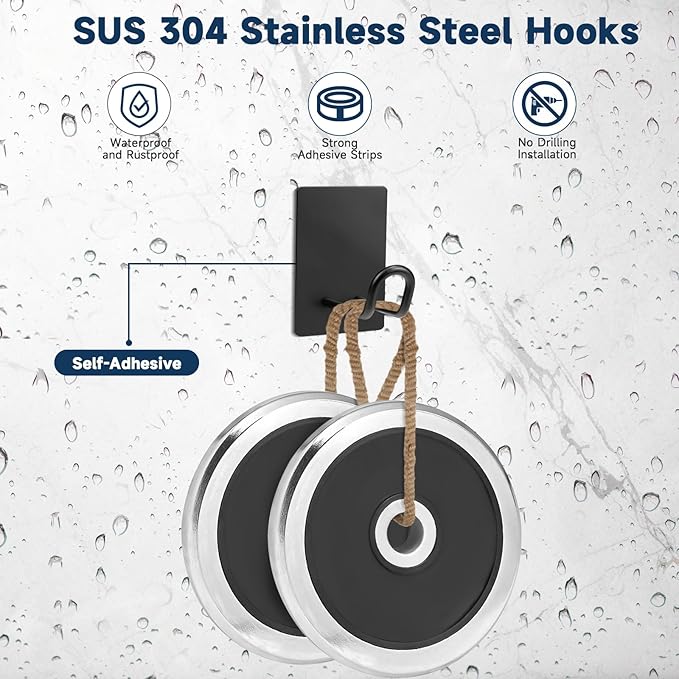 Self Adhesive Hooks Heavy Duty, Large Stainless Steel Towel Hooks, No Drill Sticky Hooks, Long Stick on Shower Wall Hooks for Hanging Hat Coat Key Headphone (Silver(6Pcs))