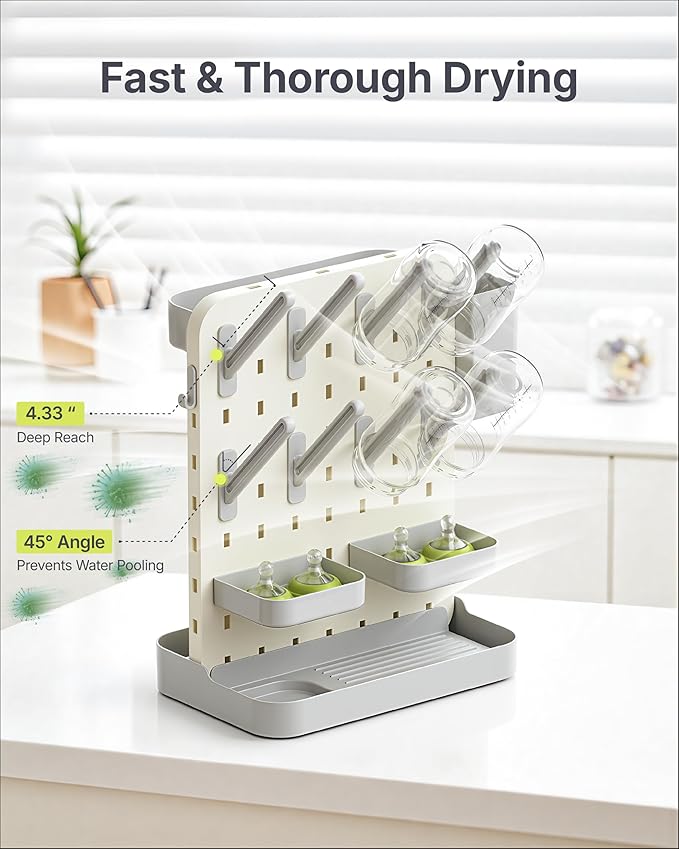 DIY Baby Bottle Drying Rack, Space-Saving Drying Rack, Bottle Tower with Removable Drying Rods & Baskets&Holder, Large Capacity Countertop Bottle Rack Dryer