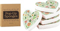 5 Pack Heart Shaped Sponges, Non-Scratch Cleaning Sponges with Floral Pattern, Kitchen Heavy Duty Scrub Sponge, Pop Up Eco Valentine's Day Sponges (Green)