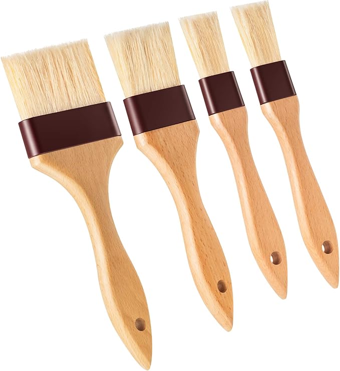 Boao Natural Bristle Pastry Brush Beech Wooden Handle Basting and BBQ Brushes for Cooking, Butter, Oil, Egg, Marinade, Grilling, Baking, Kitchen Food(1, 2, 3 Inch)