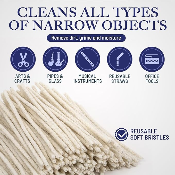 LOVA Soft Bristle Tobacco Pipe Cleaners, 200 Count 6-Inch 100% Cotton Stem Cleaning Brushes with Flexible Wire for Pipe Stems, Mouthpieces, Reusable Straws & Narrow Tubes