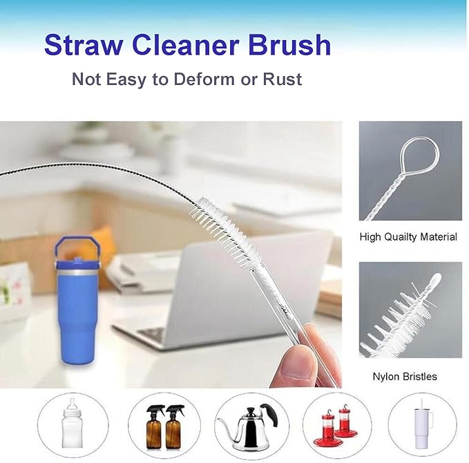 3-Pack Bottle Cleaning Brush Set - Water Bottle Brush, Straw Cleaner & Lid Brush for Baby Bottles, Travel Mugs, Wine Decanter, Narrow Spaces, Cup, Pipes & More