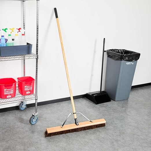 Restaurantware-Clean Tek Professional 30 Inch Push Broom, 1 Heavy-Duty Broom with 60â€ Handle - Palmyra Bristles, Use Indoor and Outdoor, Wooden, Commercial Use, for Deck, Driveway, Garage, Patio
