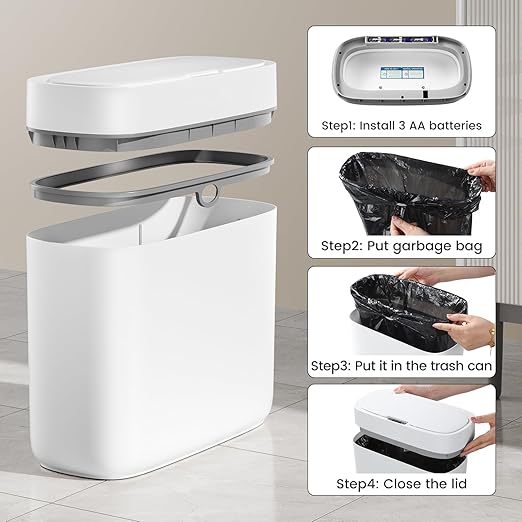 Motion Sensor Small Trash Can for Bathroom, 3.5 Gallon Automatic Touchless Trash Can with Lid,Slim Garbage Can Waterproof Trash Bin Waste Basket for Bedroom, Kitchen