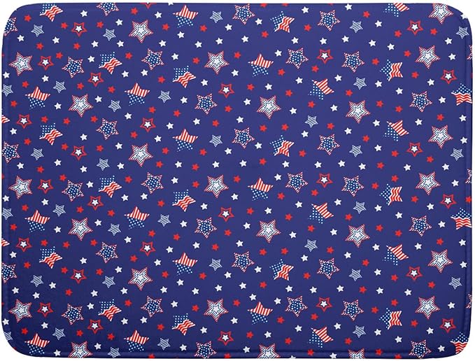 Khope 4th of July Navy Blue Dish Drying Mat for Kitchen Counter 18x24 Inch Memorial Day American Flag Stars Reusable Washable Drying Pad Countertop Home Decor