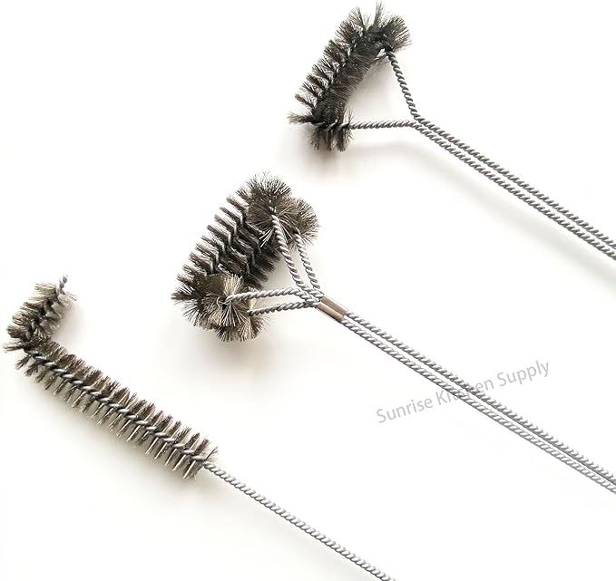 SUNRISE Fryer Brush with Long Handle (Stainless Steel, L, Single, and Double Brush)