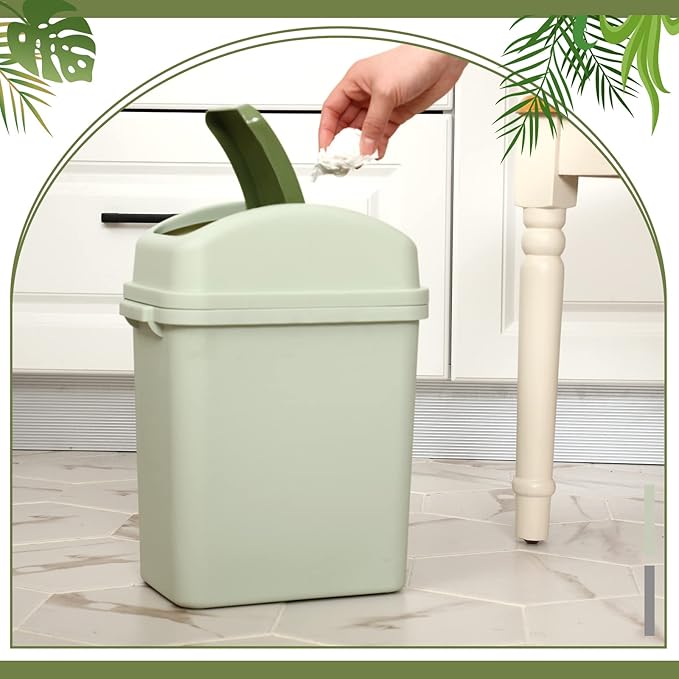 Sumind 2 Pcs 1.8 Gallon Bathroom Trash Can with Swing Lid Small Garbage Can Plastic Bathroom Trashcan Garbage Bin for Kitchen Waste Bedroom Room Outdoor (Green and Beige)