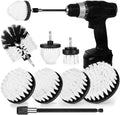 8 Pack Drill Brush Attachment Set,1/4in Power Scrubber Brush + Extend Long Rod, Power Cleaning Scrub Brush for Bathroom, Tub, Tile, Floor, Grout, Boat(White)