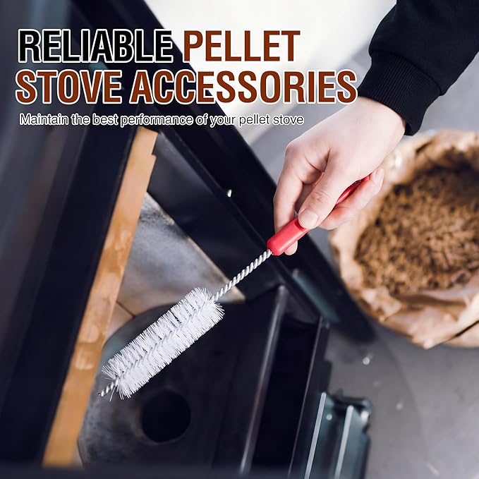 Feekoon Pellet Stove Cleaning Kit, 20 FT Flexible Steel Rod with 4" Brush Head, Flue Detail Cleaner, Pellet Stove Accessories for Vent Pipes Cleaning - Reduce Buildup & Improve Airflow