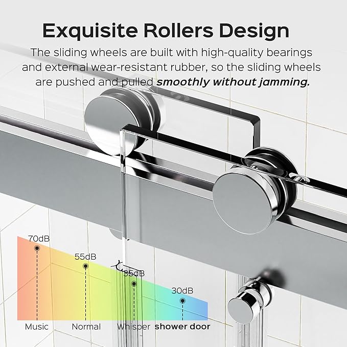 56''-60''W x 76''H Frameless Double Sliding Shower Door, 3/8'' (10mm) Thick SGCC Tempered Glass, Reversible Installation, Easy Clean Design, Chrome