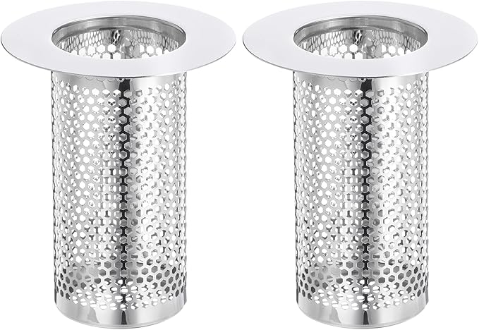 uxcell 2 Pack Shower Drain Strainer, 3.1" x 2" Stainless Steel Floor Drain Strainer Deep Sink Hair Catcher for Kitchen Bathroom Balcony Floor Drain, Fit Hole Size from 1.18" to 1.97"
