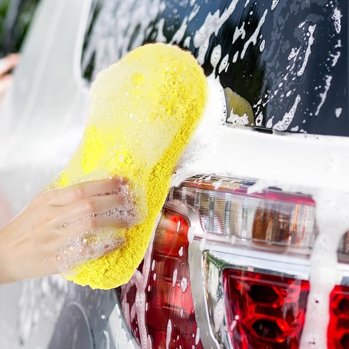 Tanlade 2 Pcs 2 Pack Large Microfiber Car Wash Sponge for Cleaning, Non Scratch Microfiber Sponges for Car Washing Supplies, Trucks and Motorcycles (Blue,Yellow)